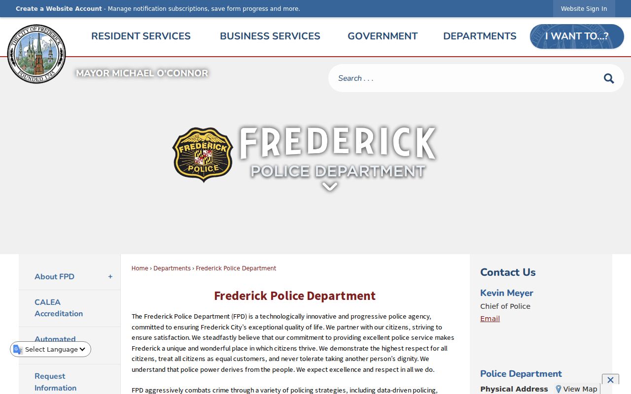 Frederick County warrant records: Frederick Police Department public service page