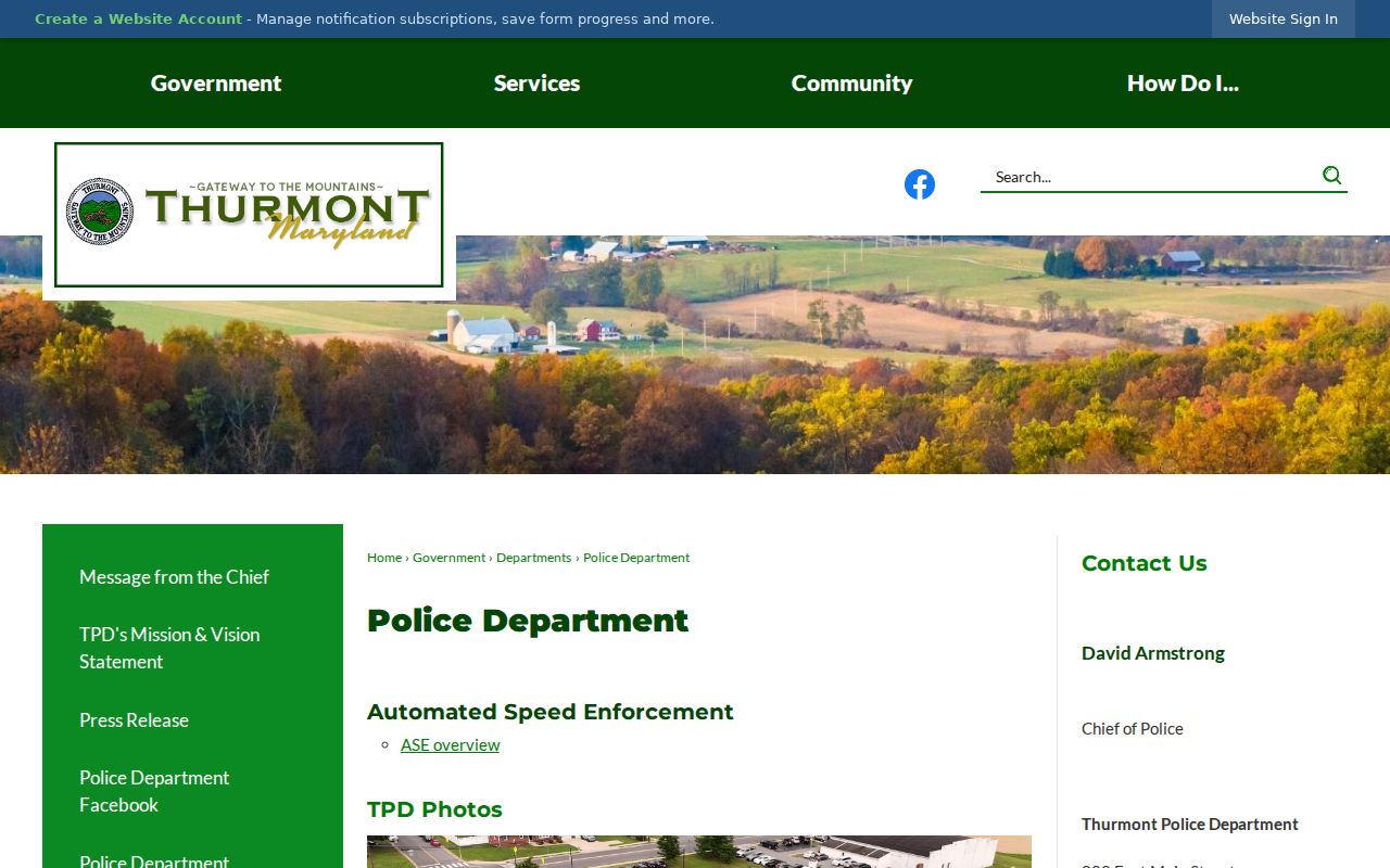 Frederick County warrant records: Thurmont Police Department contact page